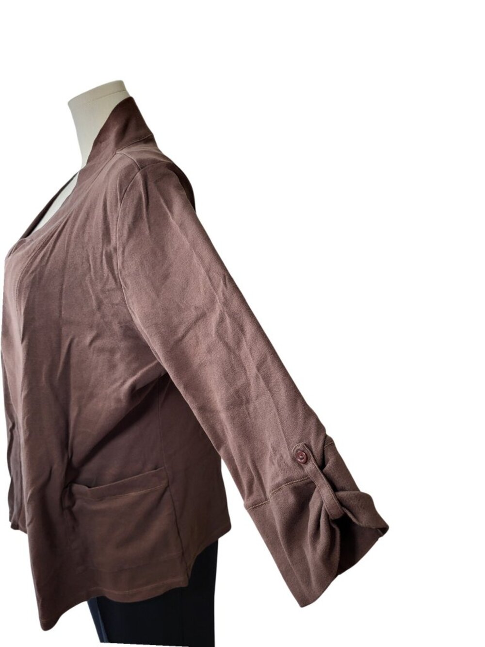 Kim Rogers Plus Size Brown Open-Front Cotton Cardigan 2X - Picture 6 of 10